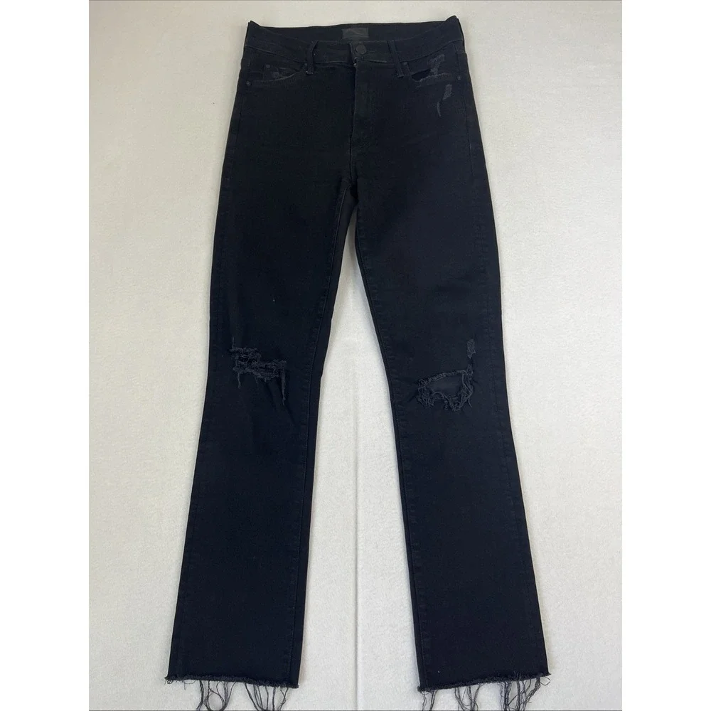 MOTHER Jeans The Rascal Ankle Fray 26x27 Black Guilty As Sin Straight Distressed